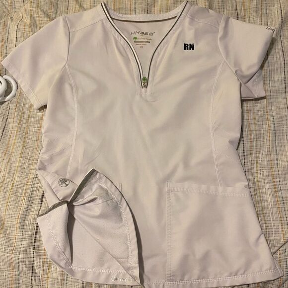 HEALING HANDS | White Scrub Top with Black RN - Picture 2 of 6
